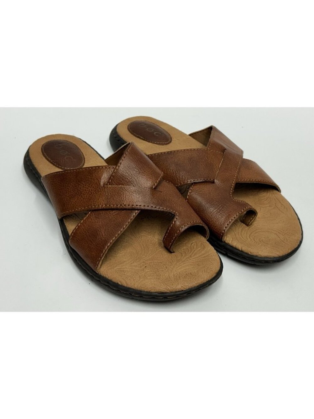 BOC Born Concept Thong Flip Flops Sandals Womens 7M Faux Leather Brown Toe Loop